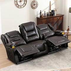 Recliner Sofa 3-seater Reclining Couch PU Leather Loveseat Home Theater Seating