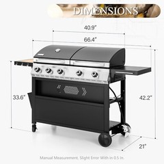 5-Burner Propane Gas Grill and Griddle Combo Stainless Steel Outdoor Patio