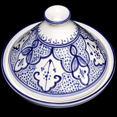 TAGINE Hand Painted Blue on White Tunisian Cooking Pot 48 Oz. 11″ 2-4 Servings
