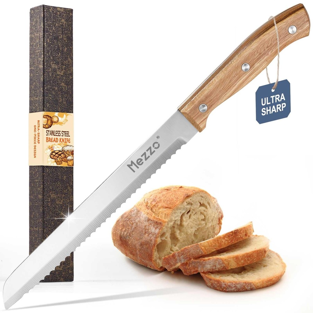 Mezzo Serrated Bread Knife for Homemade Bread, High Carbon Steel 8″, Acacia