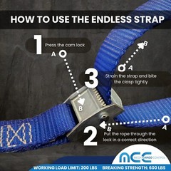 USA 1″ x 3′- 15′ Endless Cargo Lashing Strap w/Cam Buckle for Motorcycle Bicycle