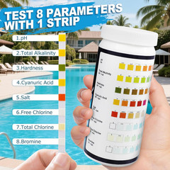 8-In-1 Pool and Spa Test Strips, 100 Count Water Testing Kit for Saltwater & Chl