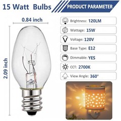 Best 12 Pack Wax Warmer Bulbs 15 Watt Light Bulbs for Scentsy Plug C7/120V/E12