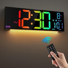 16” Large Digital Wall Clock with Remote Control Big LED Dual Alarm 8 RGB New