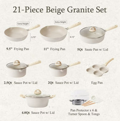 Carote 21 Pcs Nonstick Pots and Pans Set Induction Cookware Kitchen Set Beige