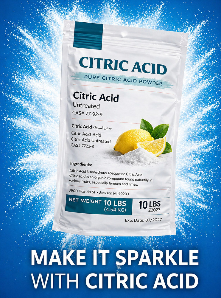 10lb Pure Citric Acid Powder – 100% Pure– Bulk -Heavy Cleaning -Non-Food Grade –