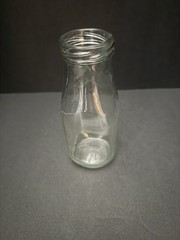 10 oz. Glass Milk Bottles with Reusable Lids and Red & White Straws Lot of 12