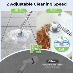 Electric Spin Scrubber Extra Length 9 Brush Heads Retractable Handle IPX8