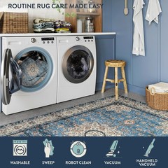 Blue Oriental Floral Medallion Runner Rug