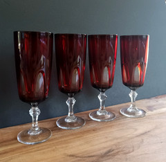 Vintage Ruby Red French Crystal Cordial Liqueur Glasses Set of 4 France Stemware