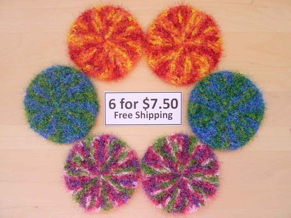 6 Rough Round Mottled Dish Pot Scrubber Scrubby Scrubbie Handmade 93