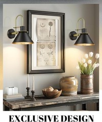 Black & Gold 1-Light Metal Cone 9.8in Shade Wall Sconce (Set of 2)