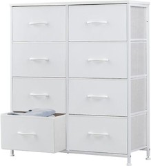 White 8 Drawers Dresser Bedroom Chest Organizer Storage Tower with Fabric Bins
