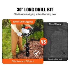 Post Hole Digger 43cc Gas Powered Earth Digger with 8″ Auger Drill Bit
