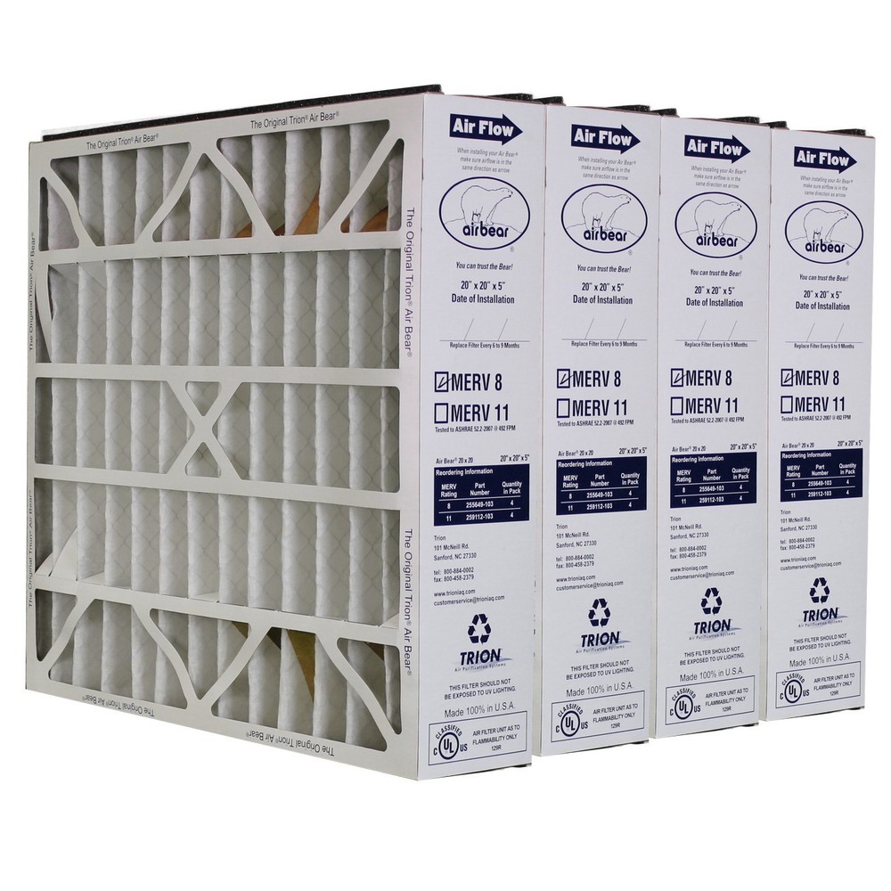 Trion Air Bear 255649-103 (4 Pack) Pleated Furnace Air Filter 20″x20″X5″ MERV 8