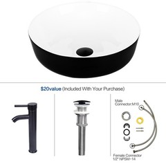 ELECWISH Bathroom Vessel Sink Black Ceramic Vanity Basin Bowl Faucet Drain Combo
