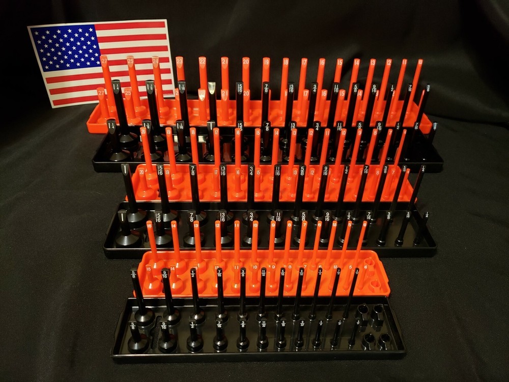 Hansen 6 Pc Socket Tray Metric SAE Tool Rack Holders 1/4″ 3/8″ 1/2″ OR&BL – USA