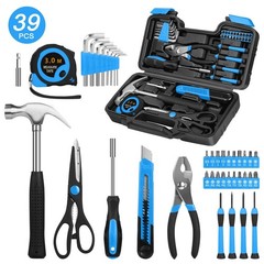 39 Pcs Home Tool Kit General Household Hand Tool Set with Storage Case Blue