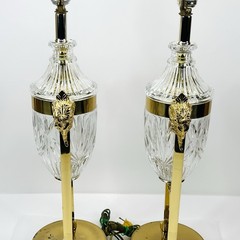Vintage Regency Rams Head Brass & Crystal Lamps Both Work BEAUTIFUL QUALITY