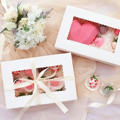 7pcs Cookie Boxes, 12x8x2.5 Inches White Bakery Boxes with 3 Style Window for…