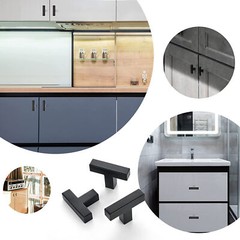 Matte Black Square Modern Cabinet Handles Pulls Kitchen Drawer Stainless Steel