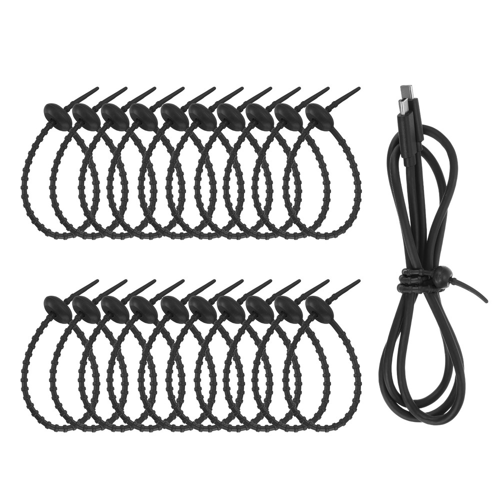 20Pcs Silicone Cable Ties Reusable Rubber Twist Straps Black