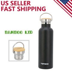 TOPOKO 25oz Stainless Steel Insulated Water Bottle, Leak Proof Bamboo Lid Handle