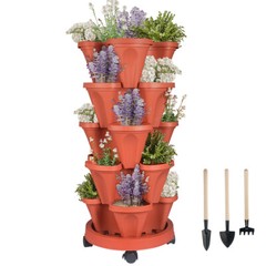 Vertical Planter 3-7 Tier Stackable Planters w/ Wheels & Tools Garden Tower Pot