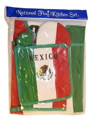 Country of Mexico Mexican Green White Red BBQ Barbeque Apron Cook Set