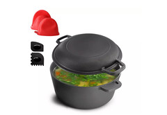 MegaChef 5 Quart Pre-Seasoned 2-in-1 Cast IronDutch Oven and