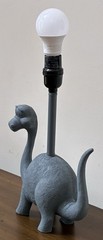 Brontosaurus Dinosaur Lamp with 10″ Diam White Shade Gray Resin Nursery Decor