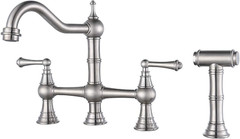 8 Inch Centerset Bridge Kitchen Faucet with Brass Side Sprayer 2 Handles 4 Holes