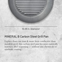 De Buyer 10.25″ Mineral B Carbon Steel Grill Pan for Grilling & Browning Meat