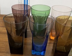 Mid-Century Modern Italian Art Glass Set Of Eight Wedge Base Barware MCM