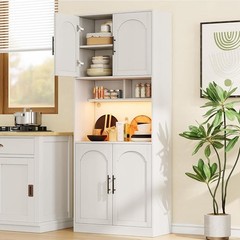 Kitchen Pantry Cabinet ,Hutch Cabinet Cupboard with LED Lights & Microwave Shelf