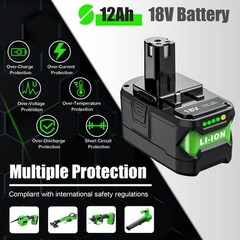 12.0Ah 8.0Ah P108 Battery / Charger For Ryobi 18V ONE P102 P107 All ONE Tools