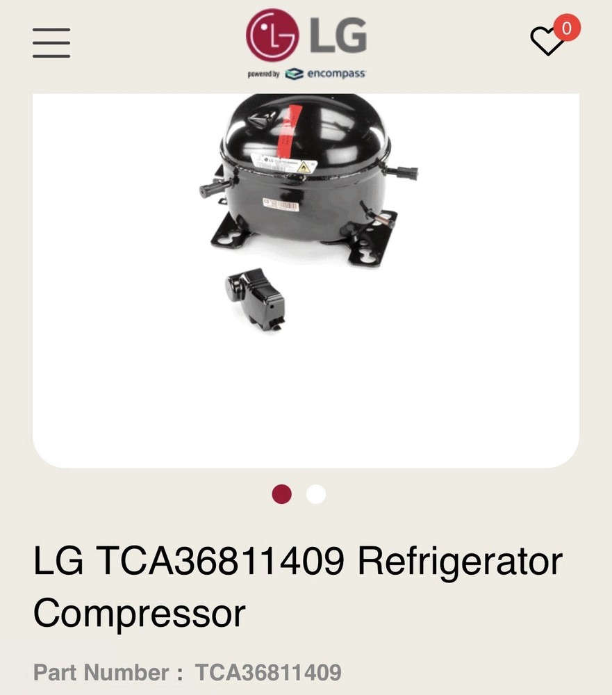 LG TCA36811409 Electric Refrigerator Compressor Black MPN TCA36811409 For LG