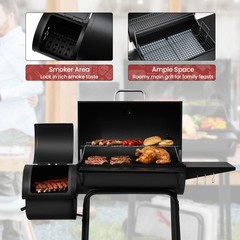 Royal Gourmet 30-Inch Charcoal Grill & Offset Smoker with Fixed Side Table
