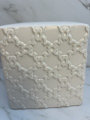 Classic White Ceramic Embossed Moroccan Trellis Tissue Box Holder Cover 6″ x 6″