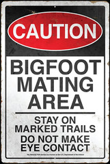 BIGFOOT MATING AREA CAUTION RUSTIC RETRO TIN METAL ALUMINUM SIGN 8 X 12 IN