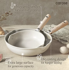Carote 21 Pcs Nonstick Pots and Pans Set Induction Cookware Kitchen Set Beige