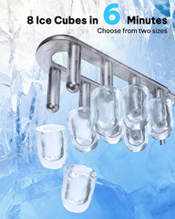 Silonn Ice Maker Countertop, 8 Ice Cubes in 6 Mins, 26.5 Lbs/24H, 2 Bullet Ice S