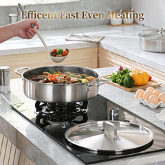 8QT Tri-Ply Stainless Steel Jumbo Sauté Pan with Lid, 13″ Heavy Duty Skillet