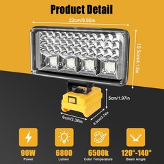 LED Work Light for De walt 20V Battery, 90W 6800LM Flashlight with USB Port