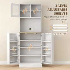 HOMCOM 66.5″ Tall Kitchen Pantry Storage Cabinet with Microwave Stand White