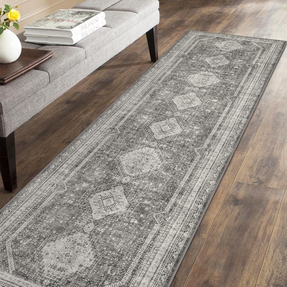 Area Rugs 2×12, Non Slip Hallway Runner Rug, Machine Washable Low Pile Retro …