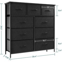 Dresser for Bedroom with 9 Drawers Chest Tower Bins TV Stand Organizer Storage