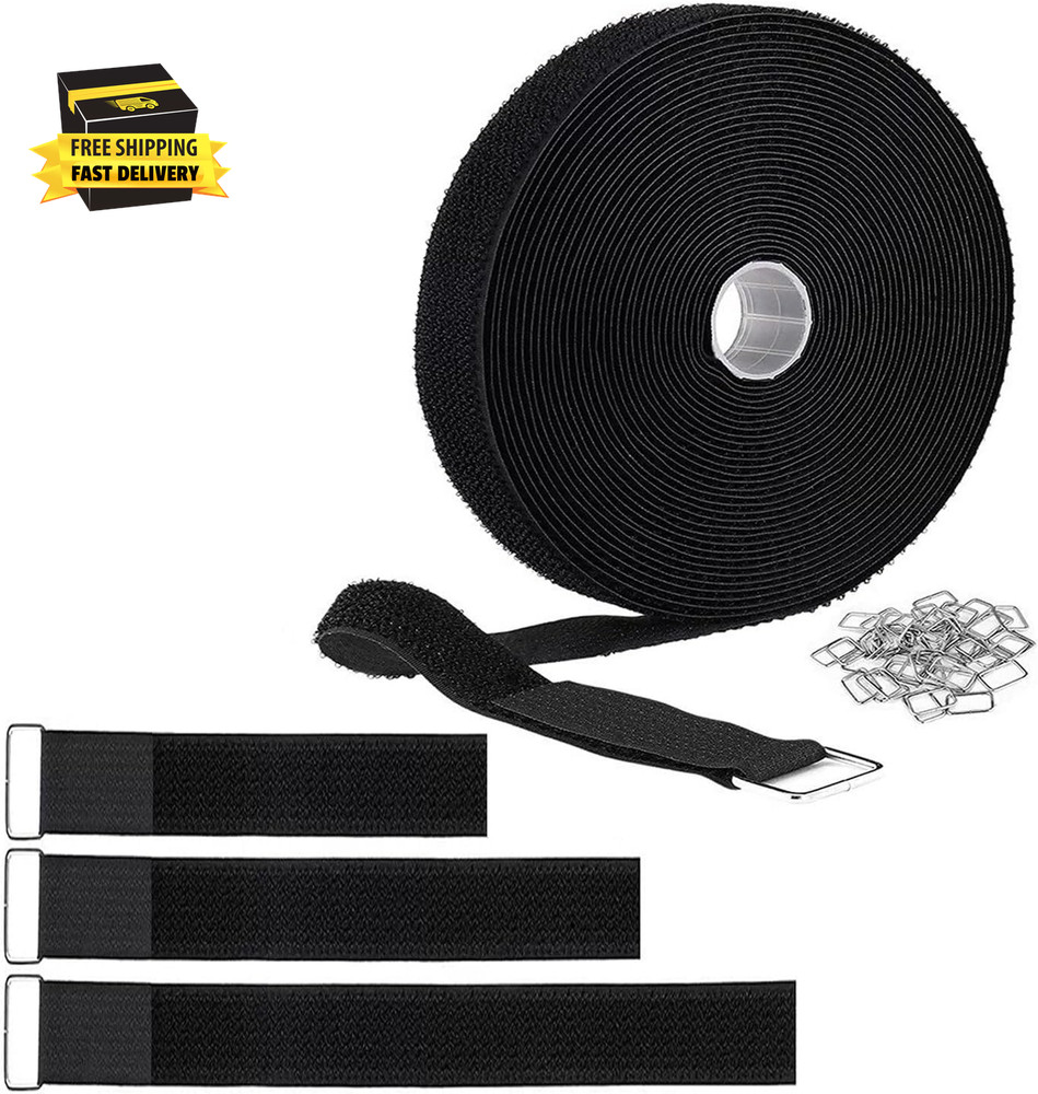 1 Inch X 16 Ft Adjustable Hook and Loop Cable Straps with 25 Metal Buckles, Cut-