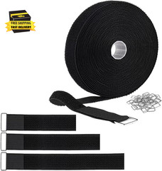 1 Inch X 16 Ft Adjustable Hook and Loop Cable Straps with 25 Metal Buckles, Cut-