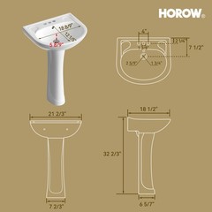 Bathroom Pedestal Sink Combo,1 Overflow Hole,3 Faucet Hole White Porcelain